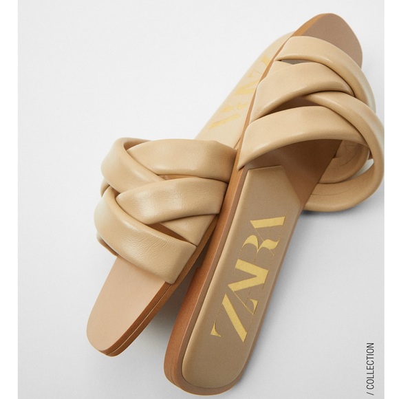 ZARA Leather Slides Sandal With Quilted Straps - Picture 3 of 5